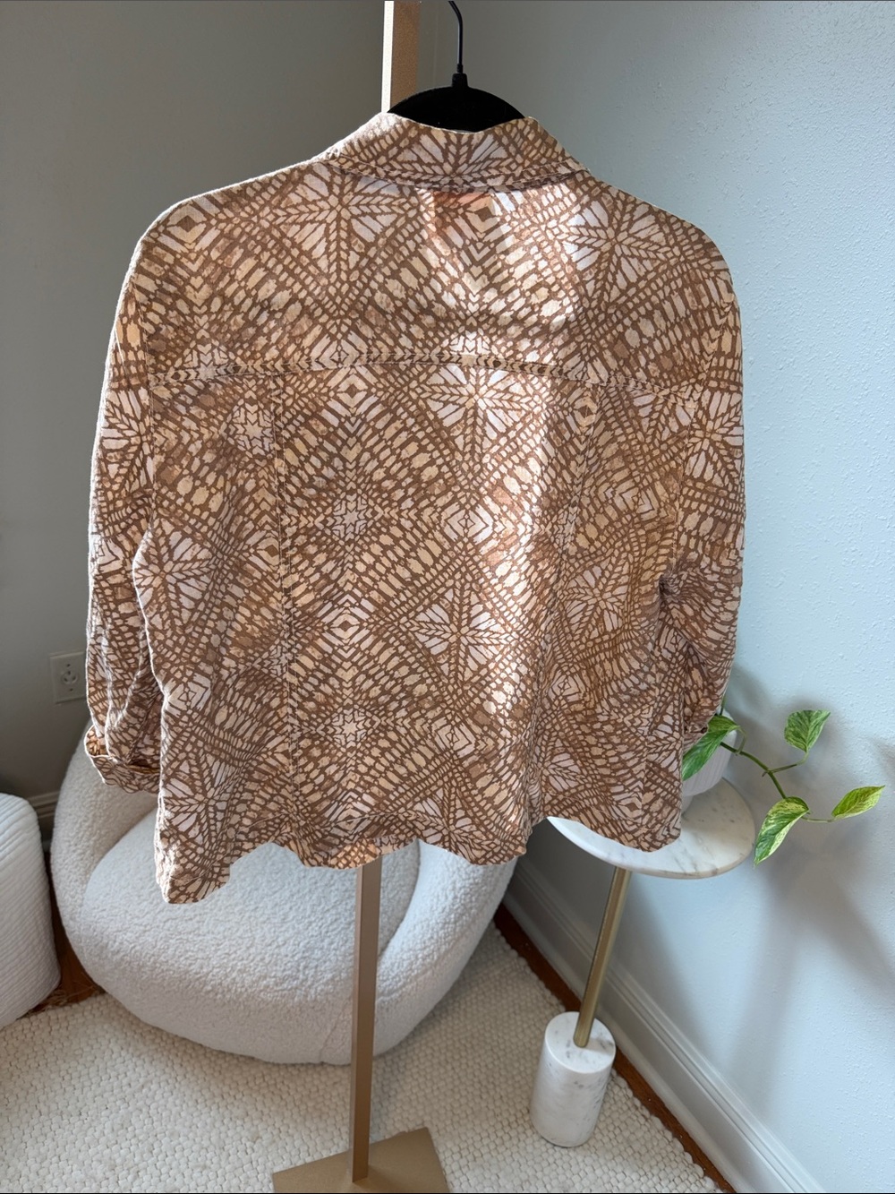 Ruby Rd. Tan & White Patterned Button-Front Women's Shirt Jacket - Picture 4 of 4